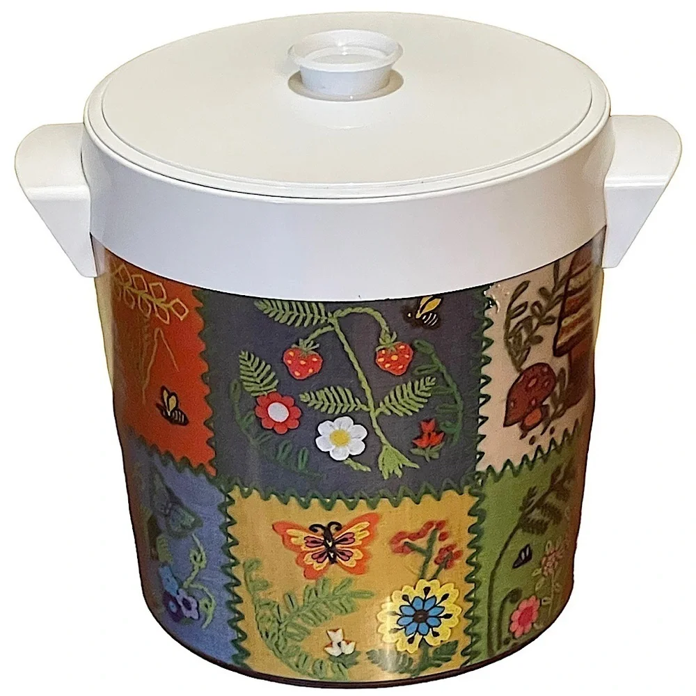 MCM Thermo Serv Retro Ice Bucket Mushrooms Strawberries Butterflies Flowers